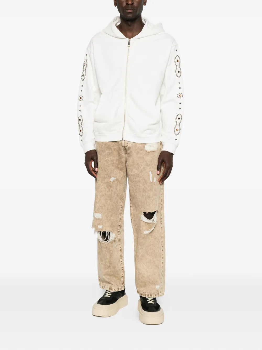 stud-embellished zip-up hoodie