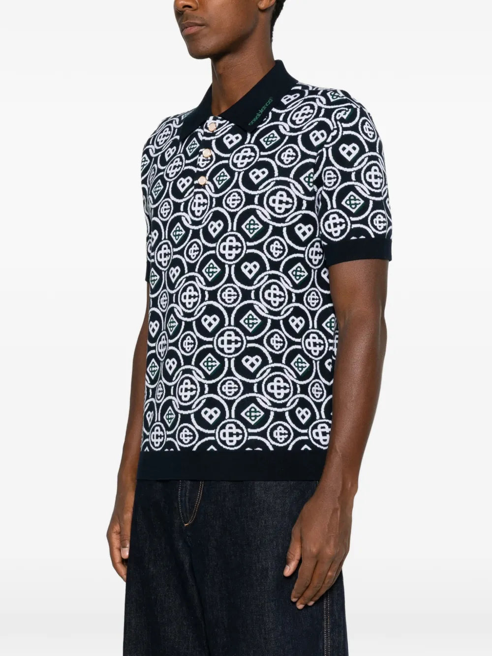 dark green Icon Monogram short sleeve polo shirt