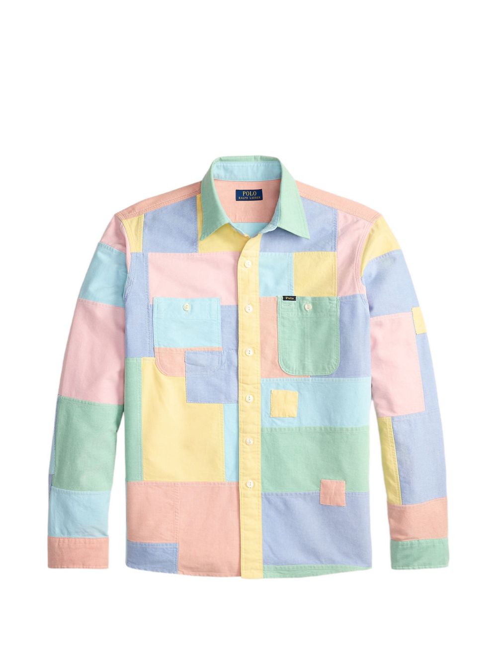 patchwork-design button-down shirt