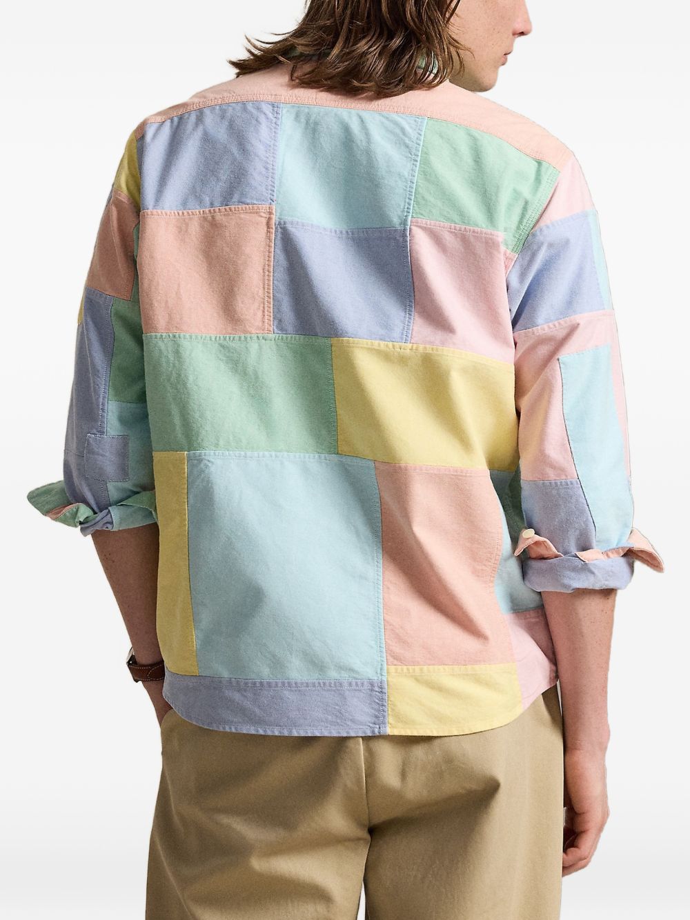 patchwork-design button-down shirt