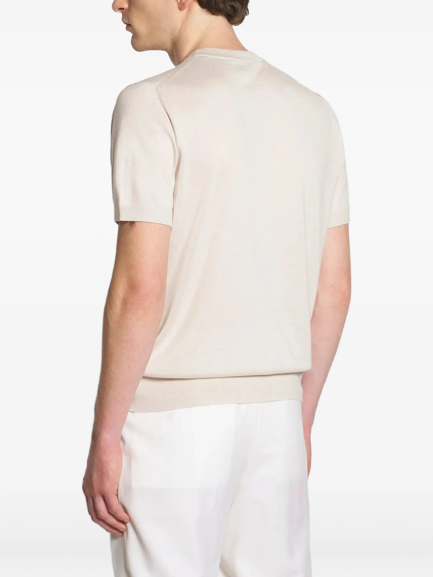 Fine-Knit Ribbed-Trim T-Shirt