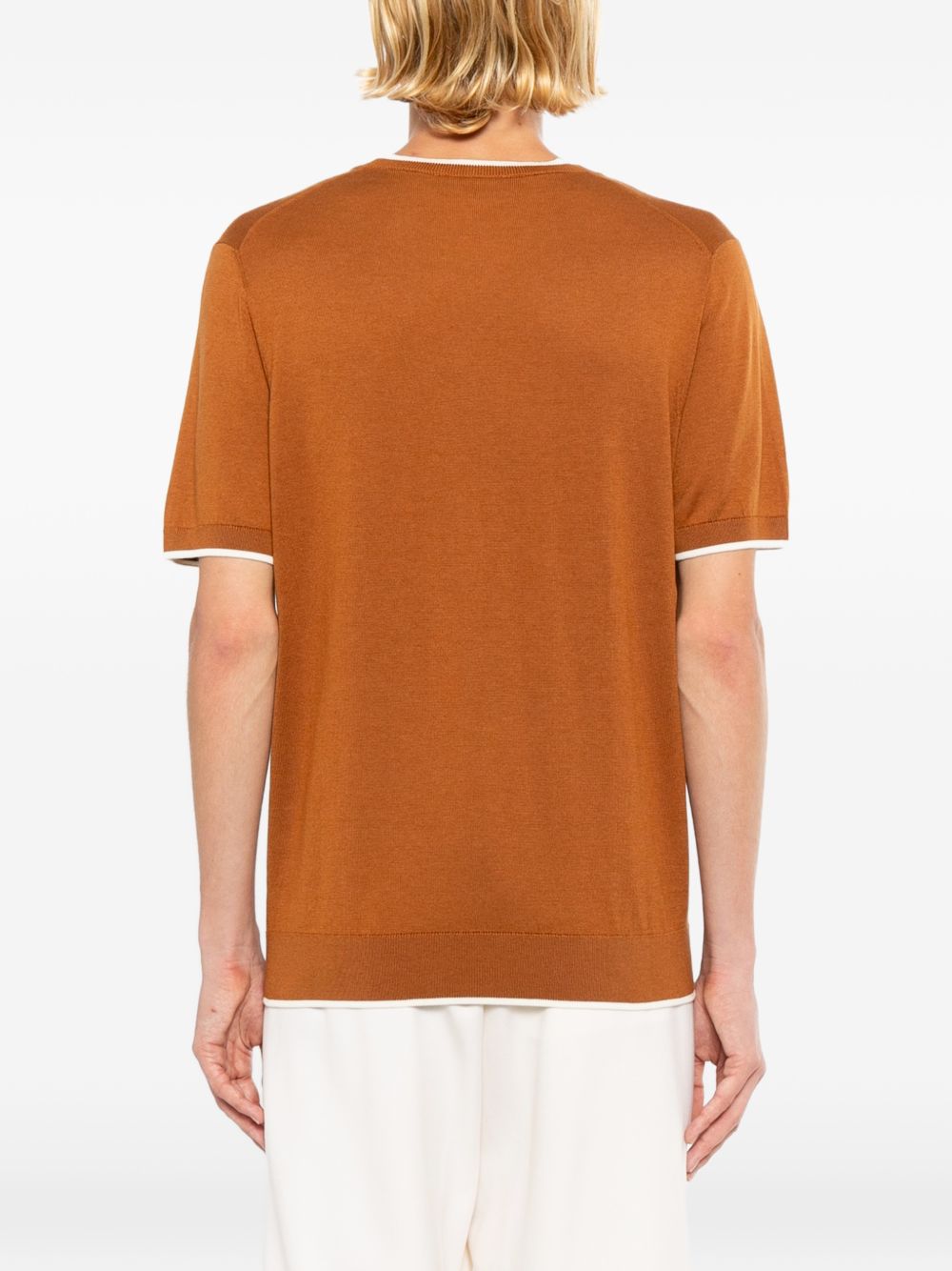 contrast-trim fine-knit T-shirt
