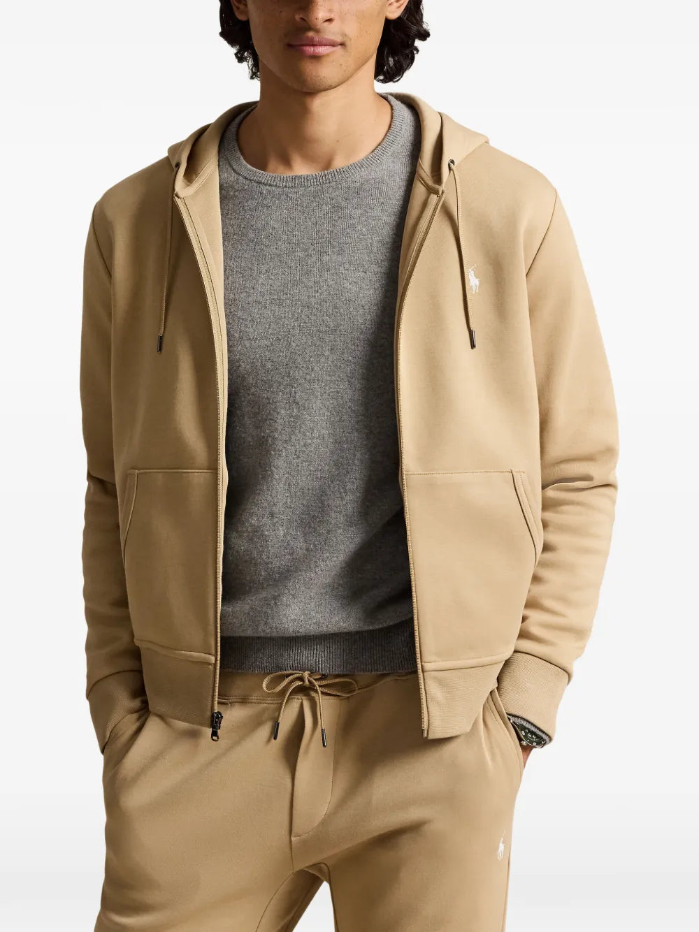 logo-embroidered zip-up hoodie