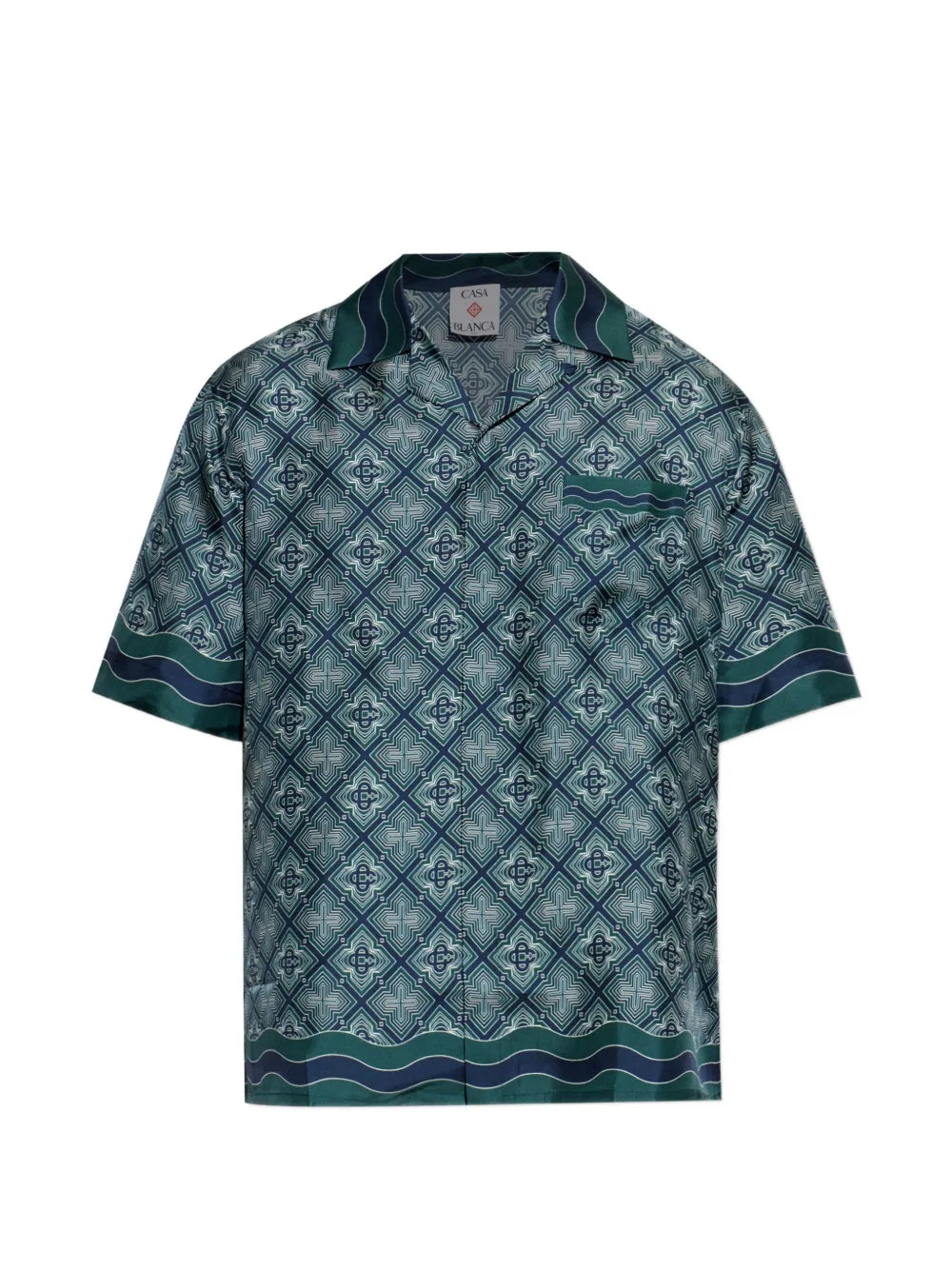 dark green Radiating monogram short sleeve silk shirt