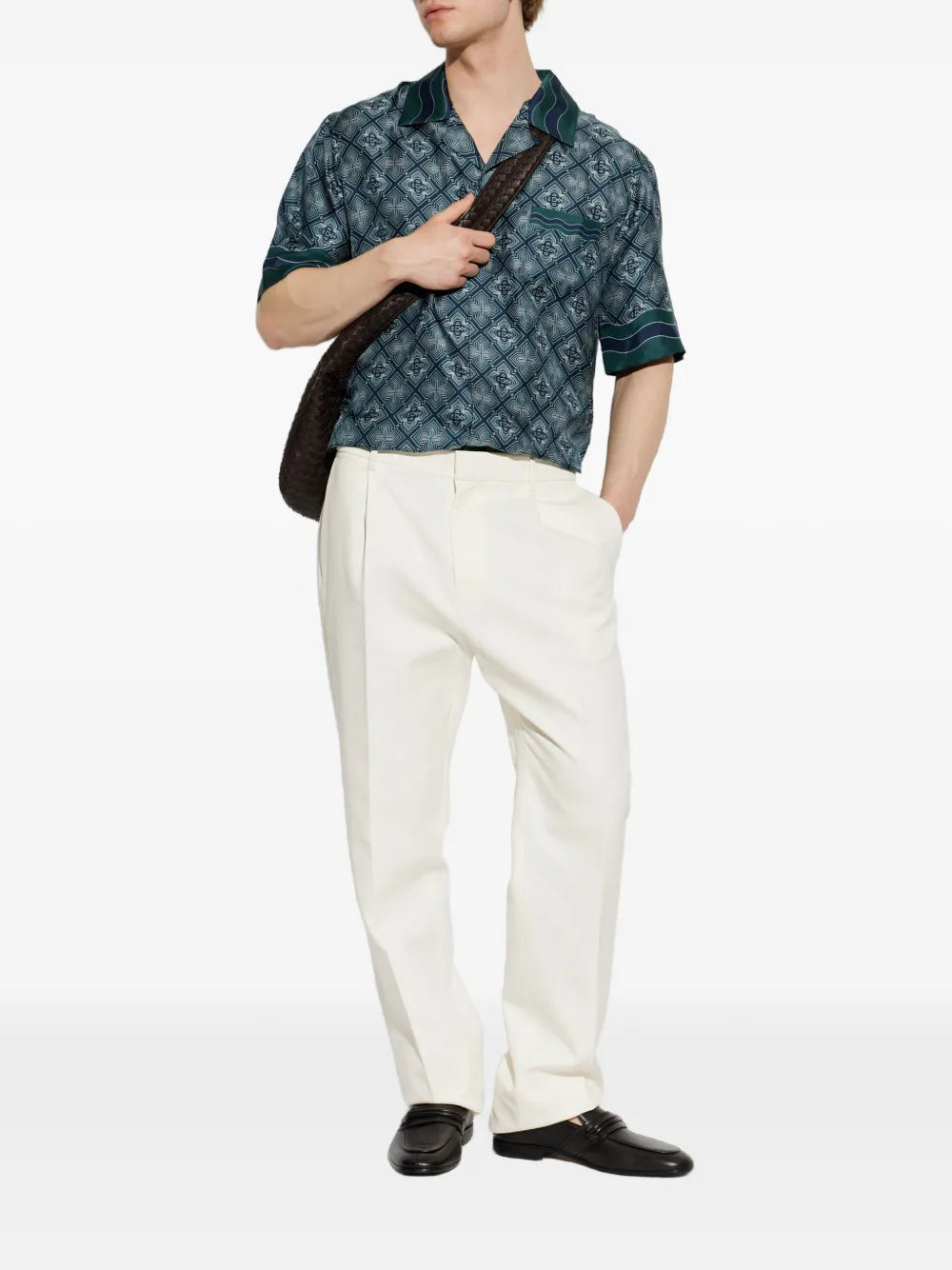 dark green Radiating monogram short sleeve silk shirt