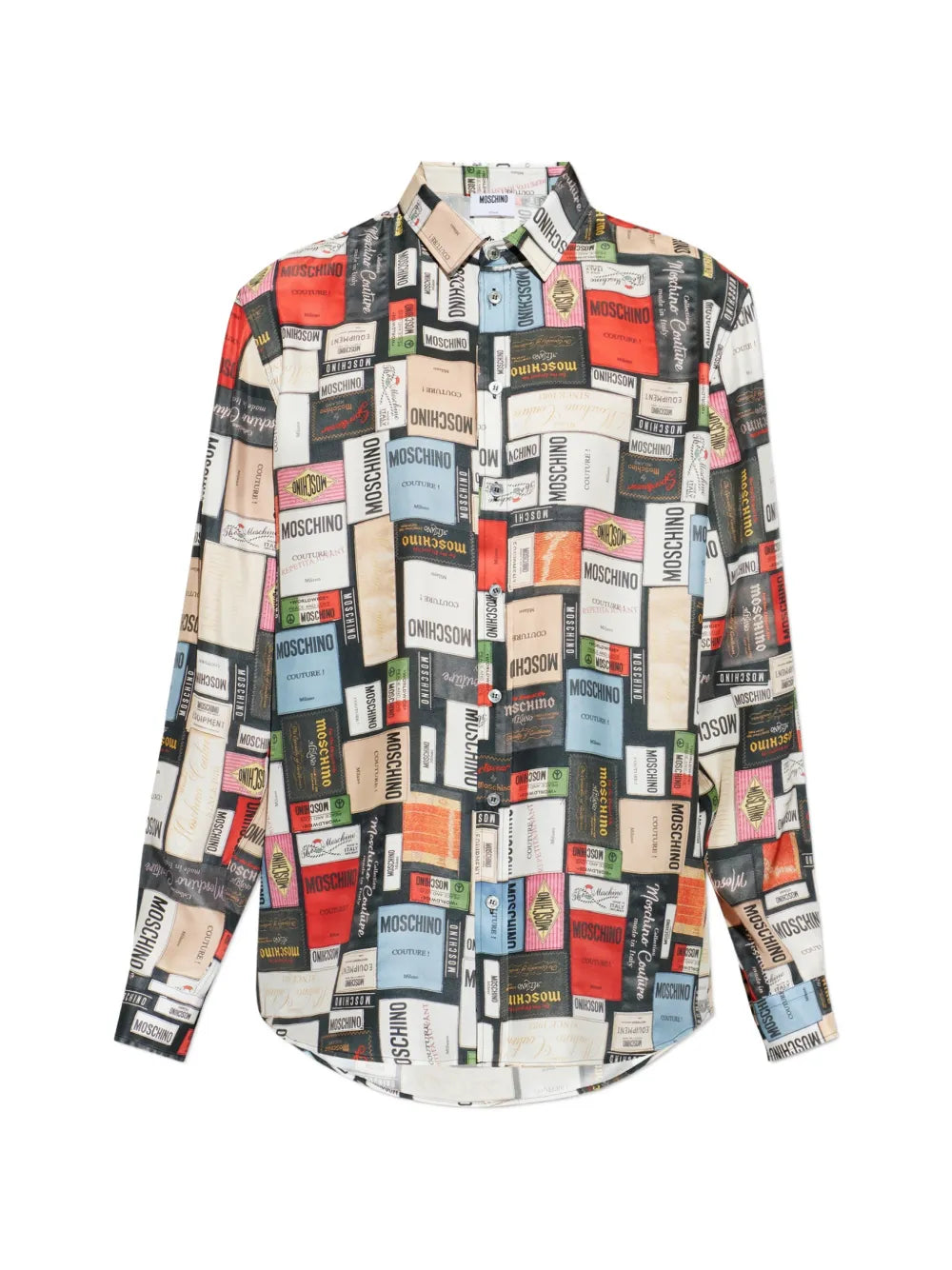 label-print silk shirt