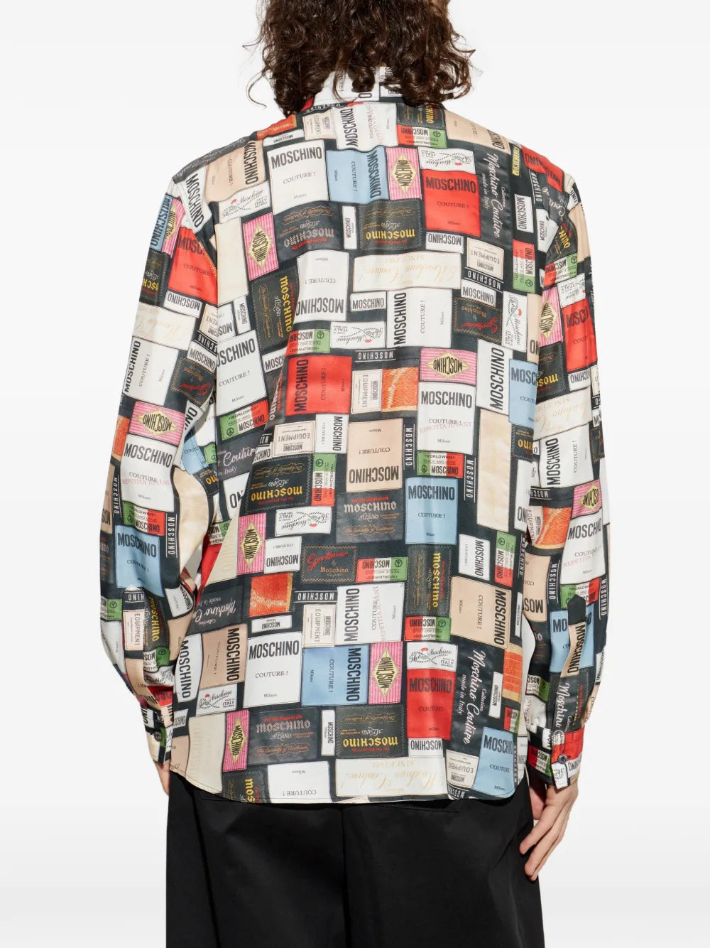 label-print silk shirt