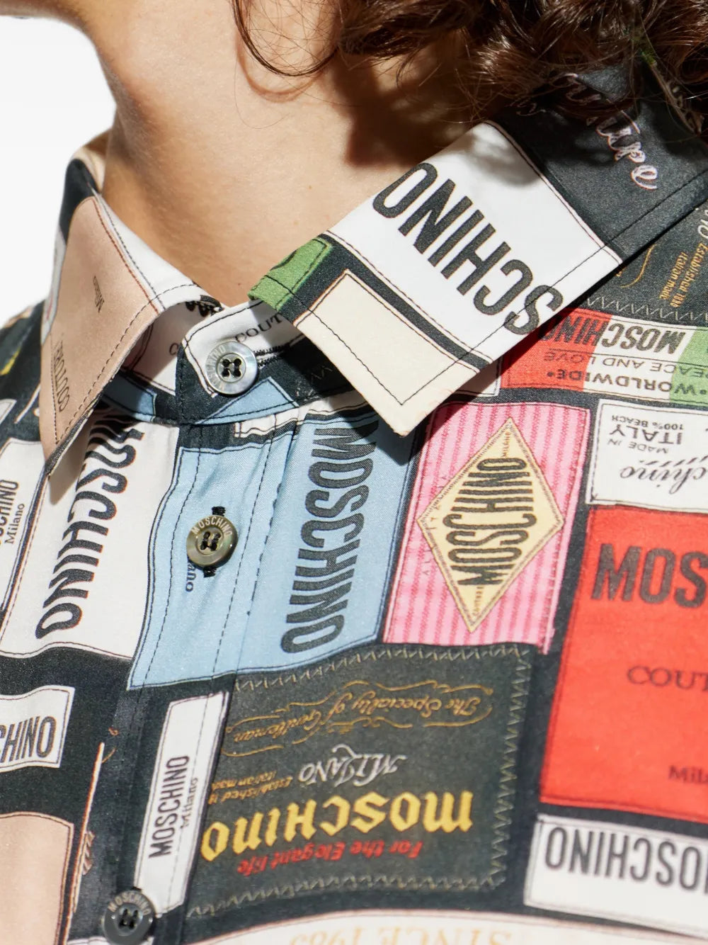 label-print silk shirt
