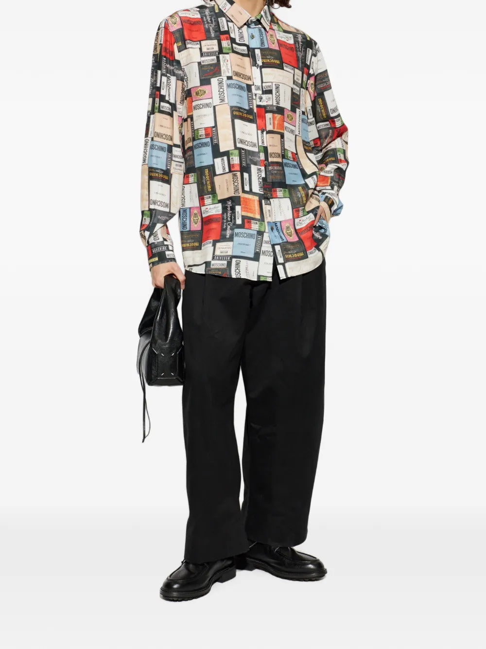 label-print silk shirt