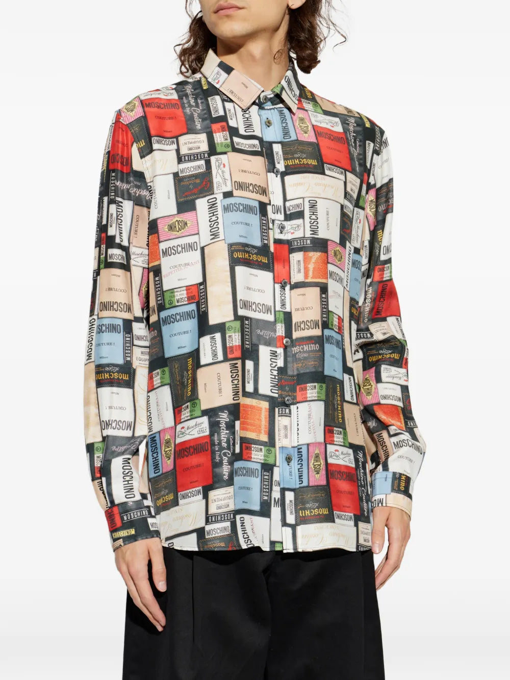 label-print silk shirt