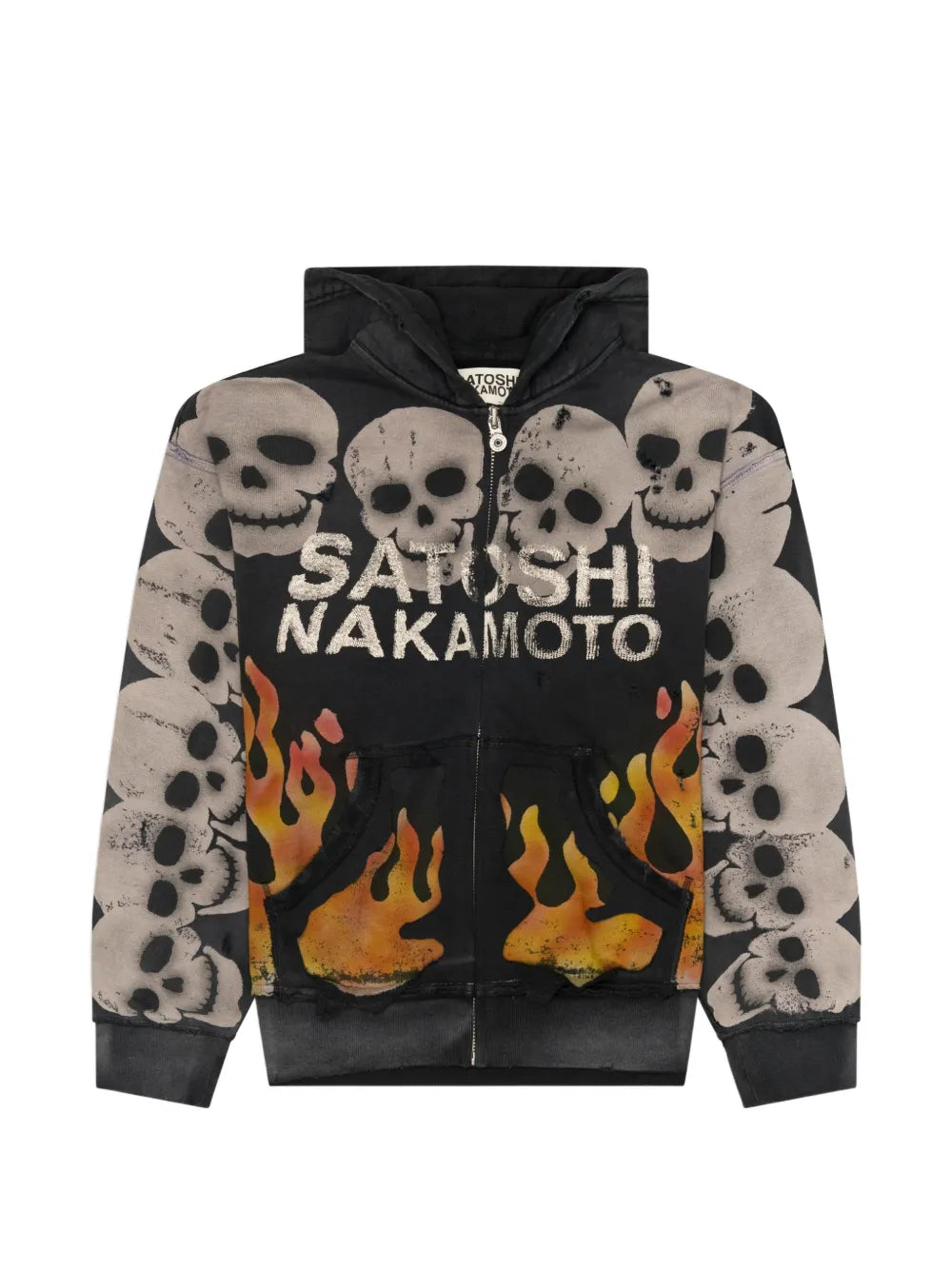 skull-print flame-print hoodie