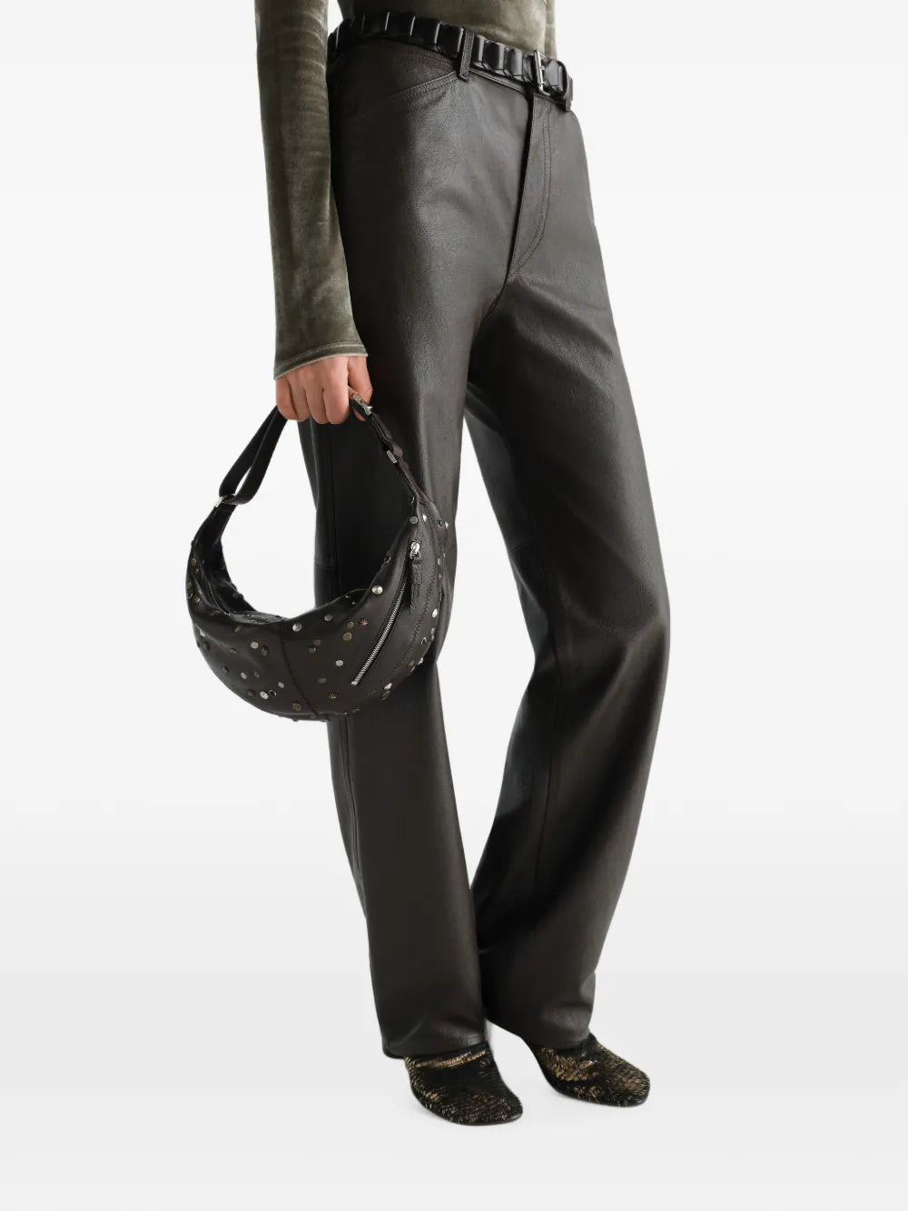 mini quiver clip bag in satellite-studded grained buffalo leather