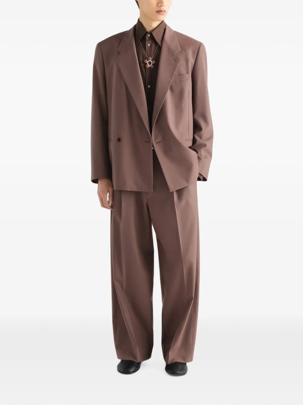 single-pleat tailored pants in tropical wool blend