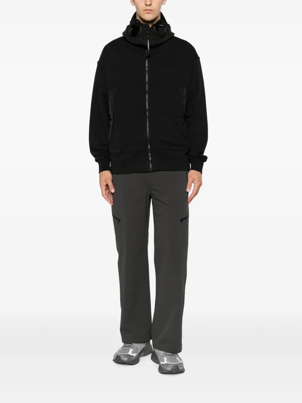diagonal raised fleece mixed boxy hoodie