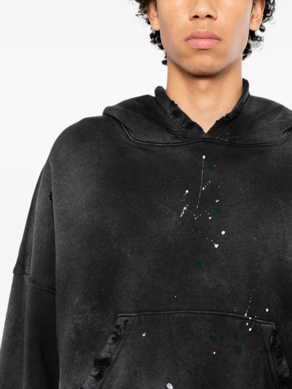 paint-splatter distressed hoodie