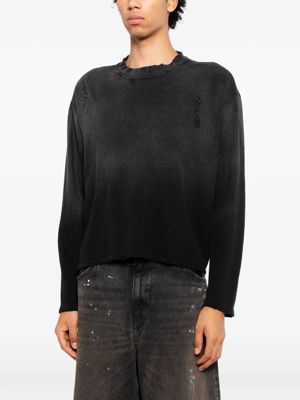 waffle-knit distressed sweater