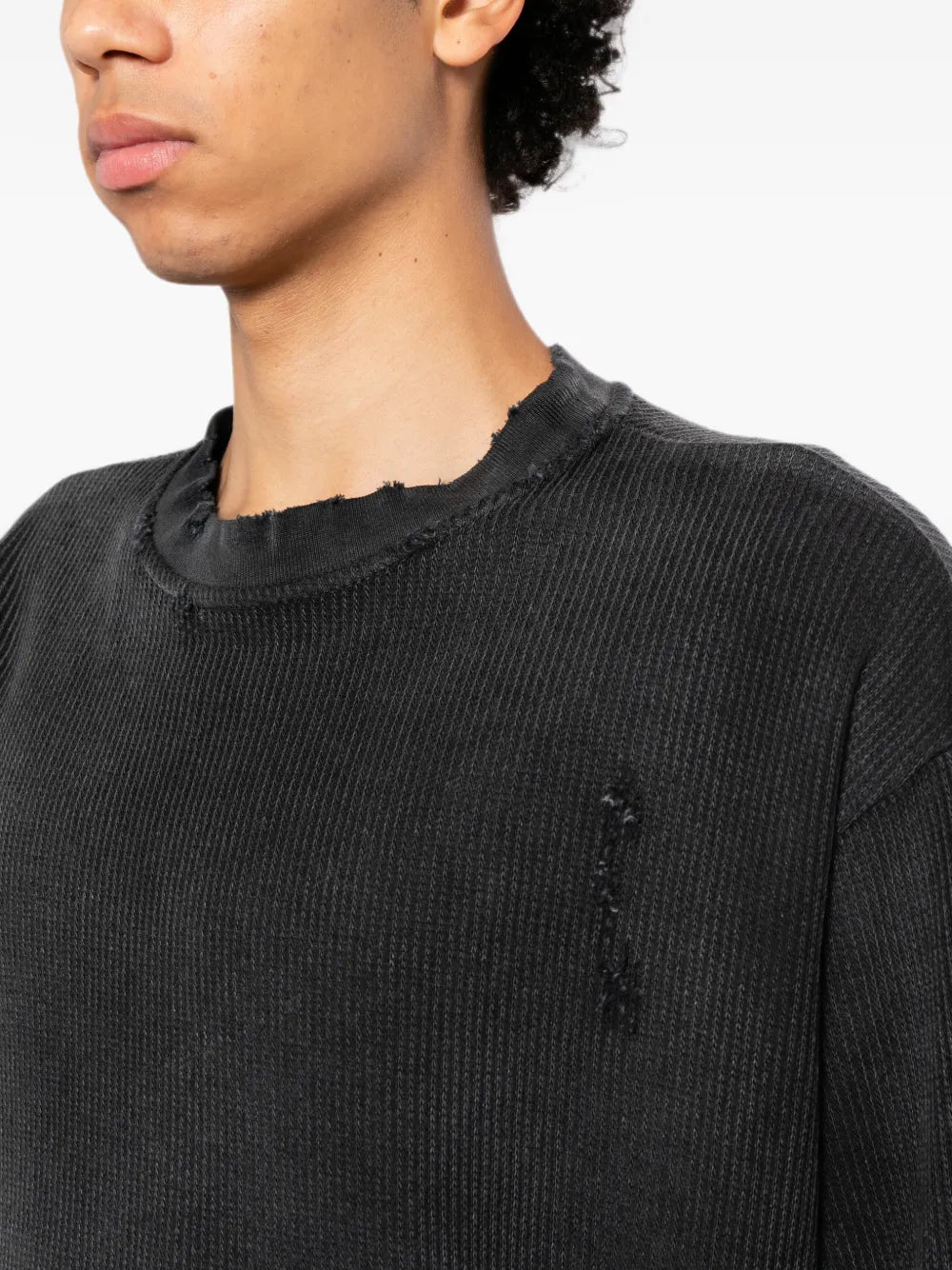 waffle-knit distressed sweater