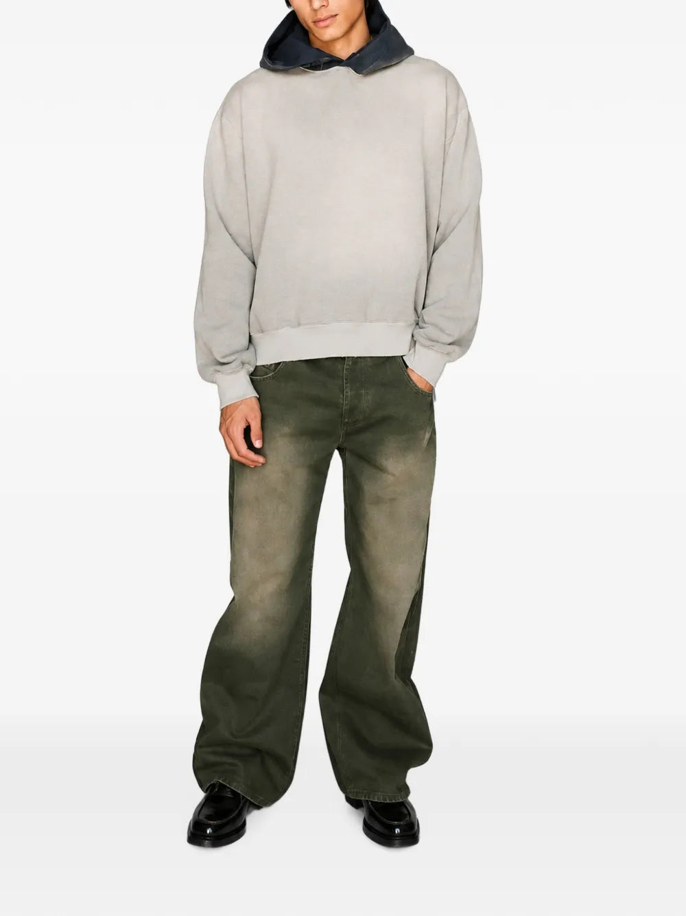 contrast-hood frayed hoodie