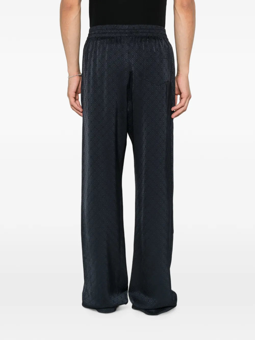 dark navy monogram silk trousers