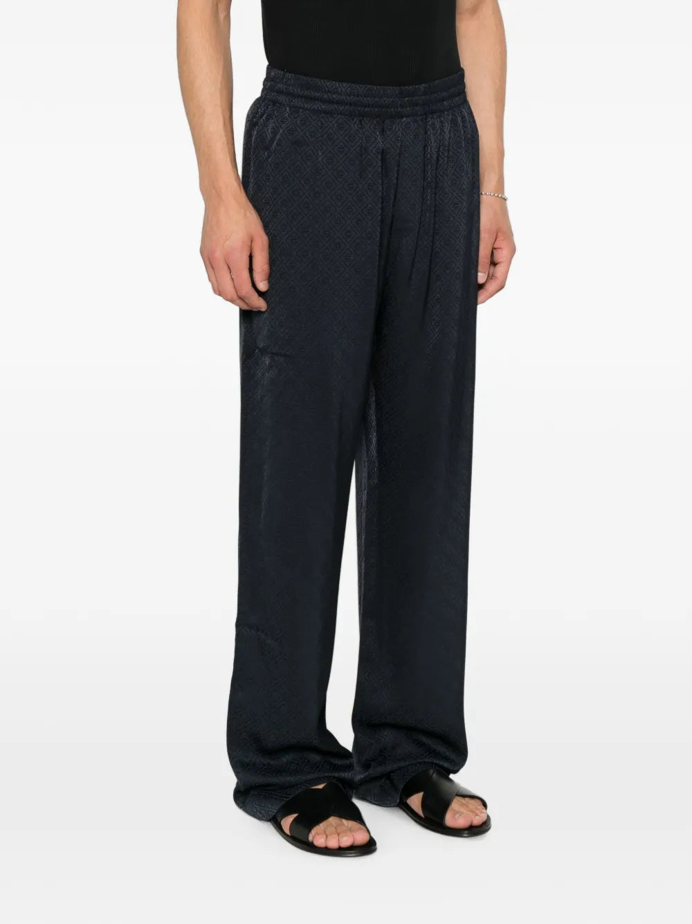 dark navy monogram silk trousers