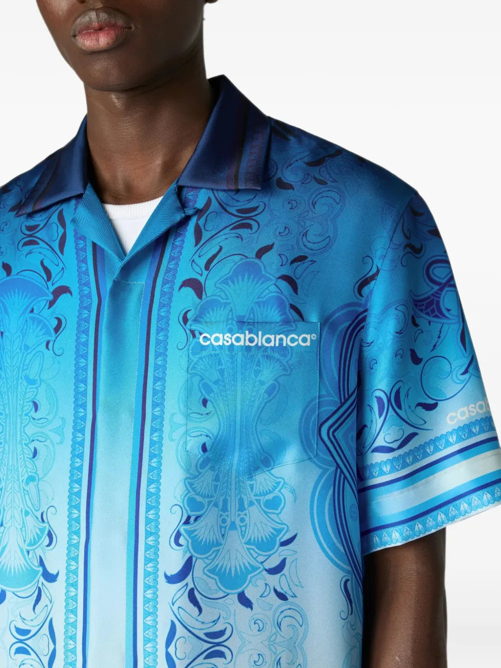 blue gradient Egyptian Rug short sleeve silk shirt