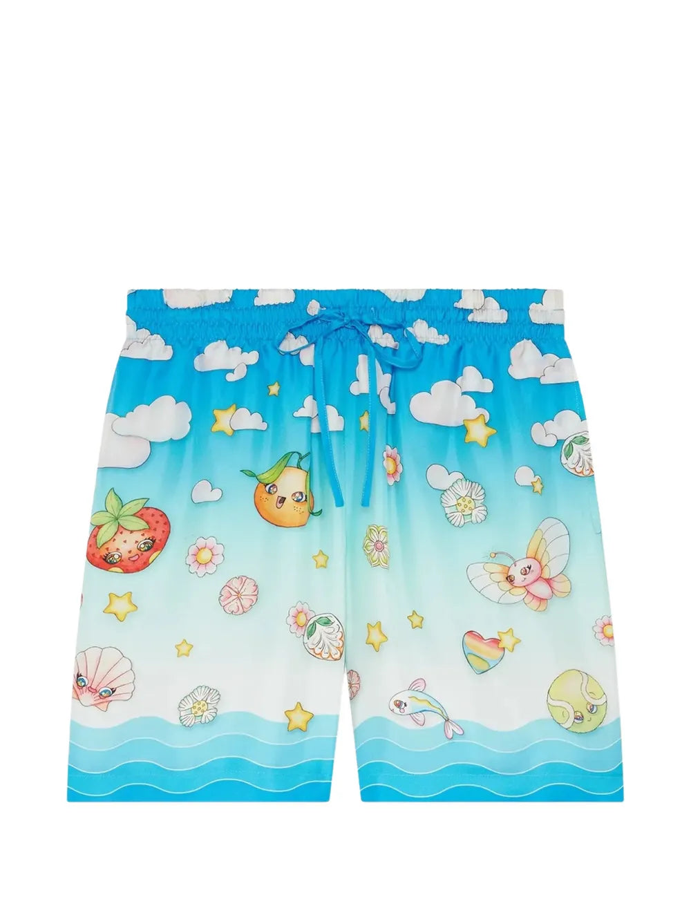 Kawaii-motif silk twill shorts