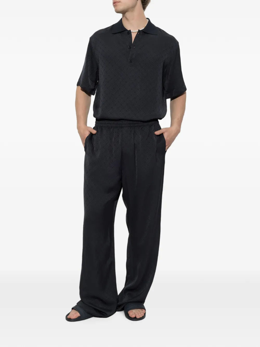 dark navy knit collar short sleeve polo shirt