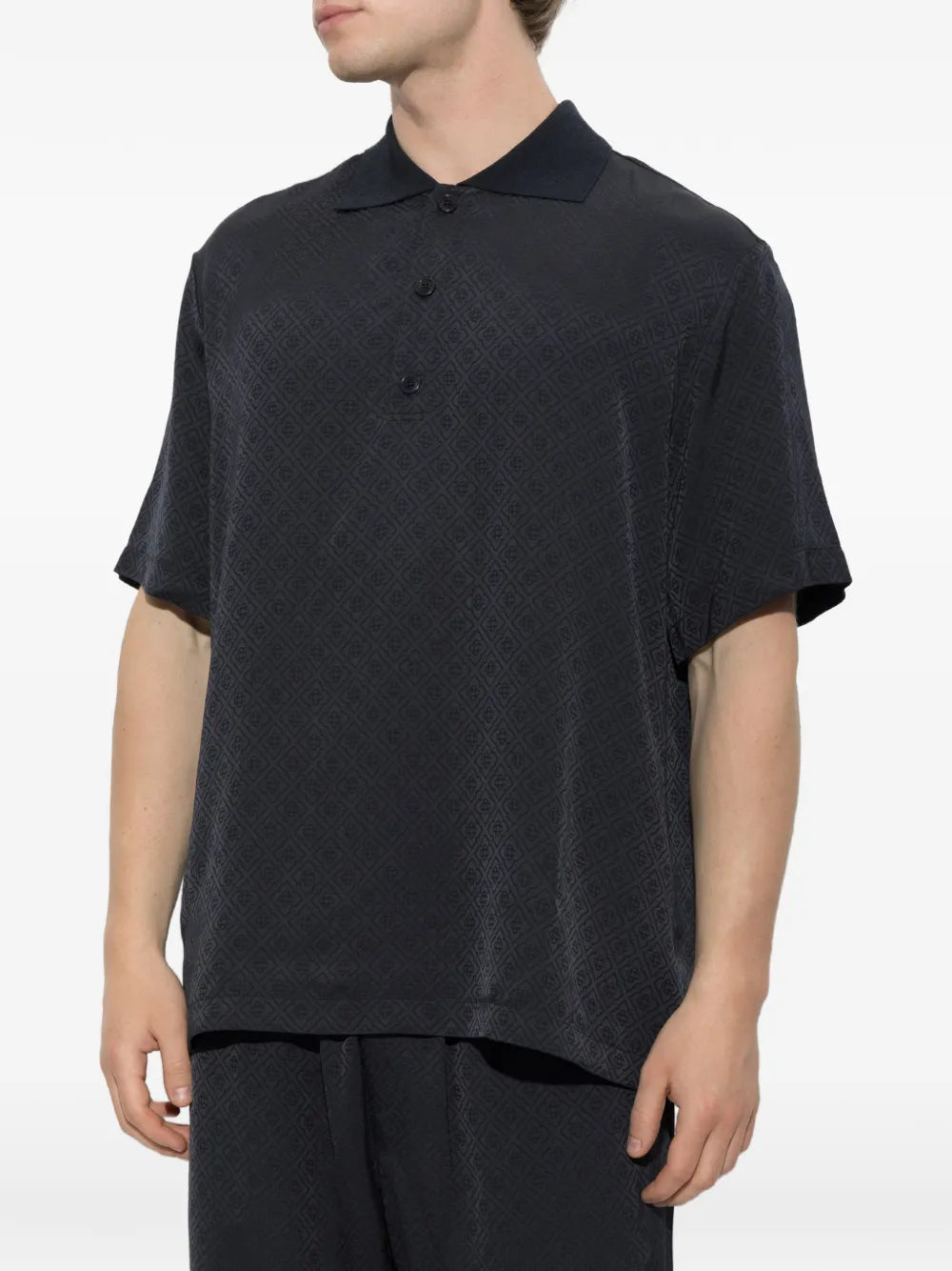dark navy knit collar short sleeve polo shirt
