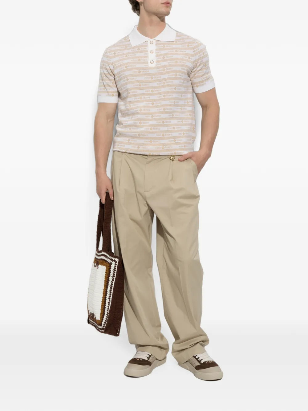 pleated logo-plaque wide-leg trousers
