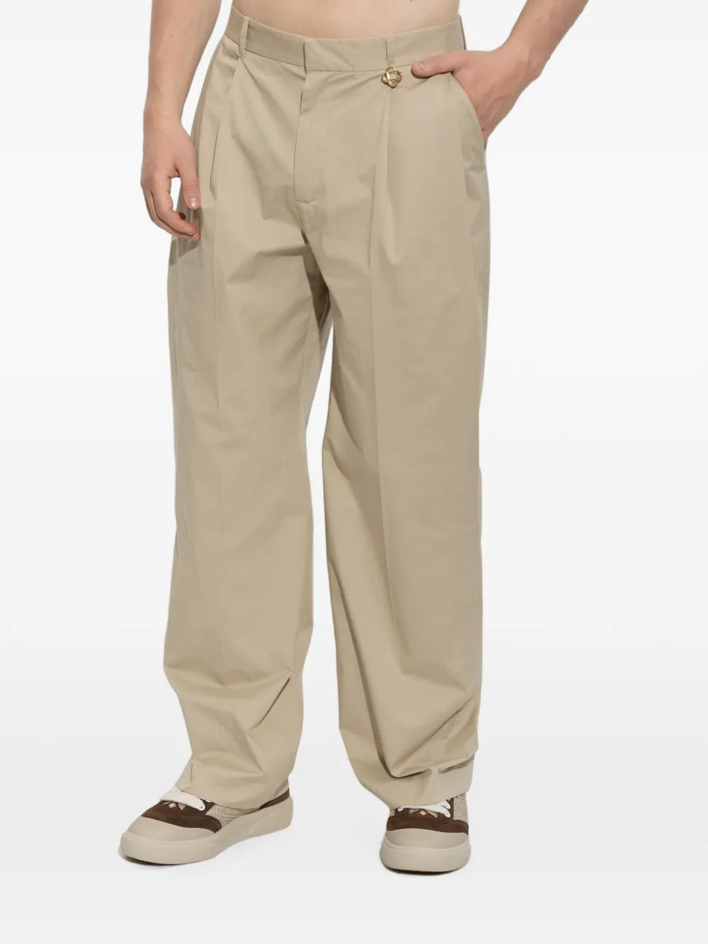 pleated logo-plaque wide-leg trousers