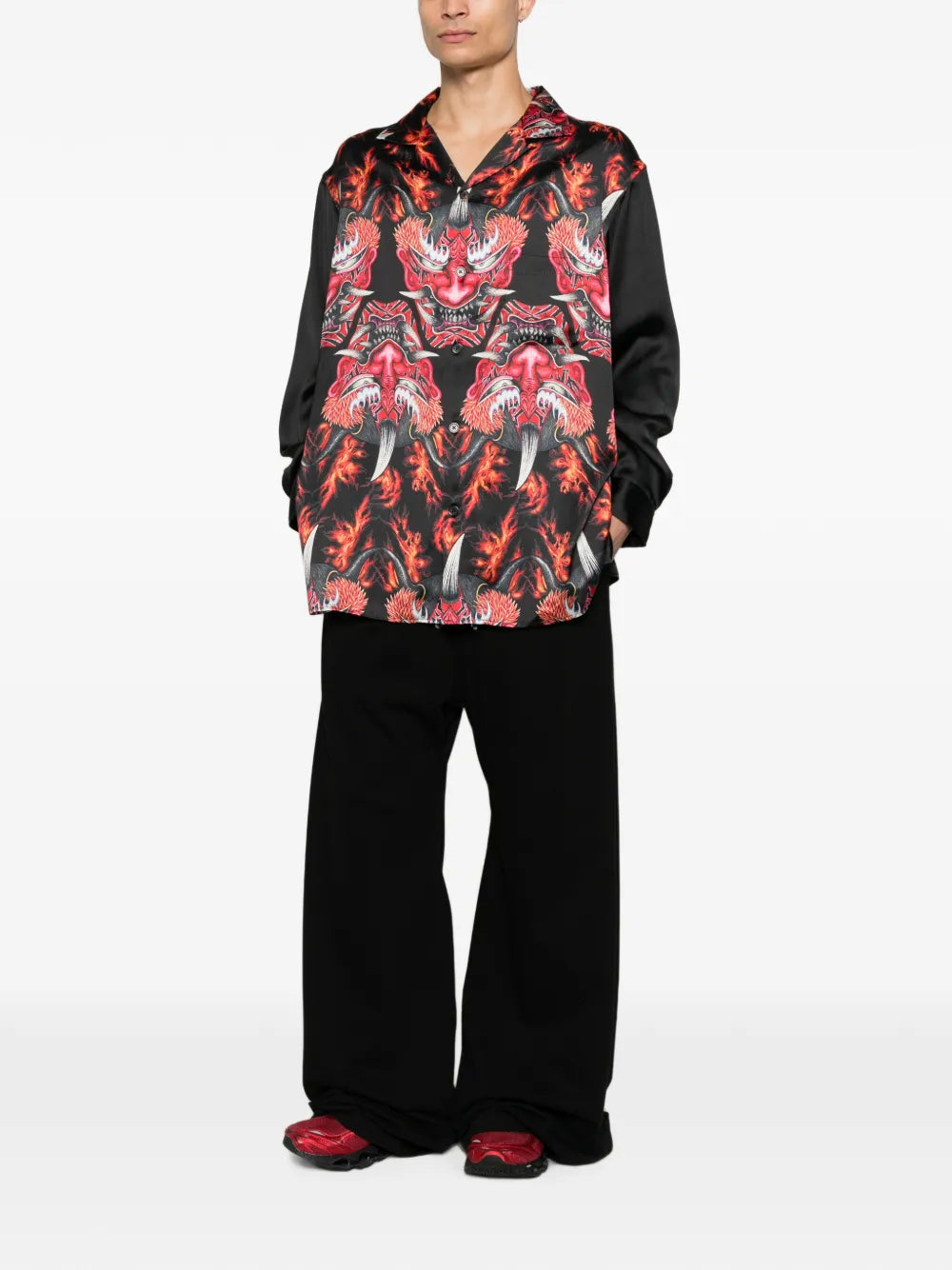 graphic-print button-down shirt