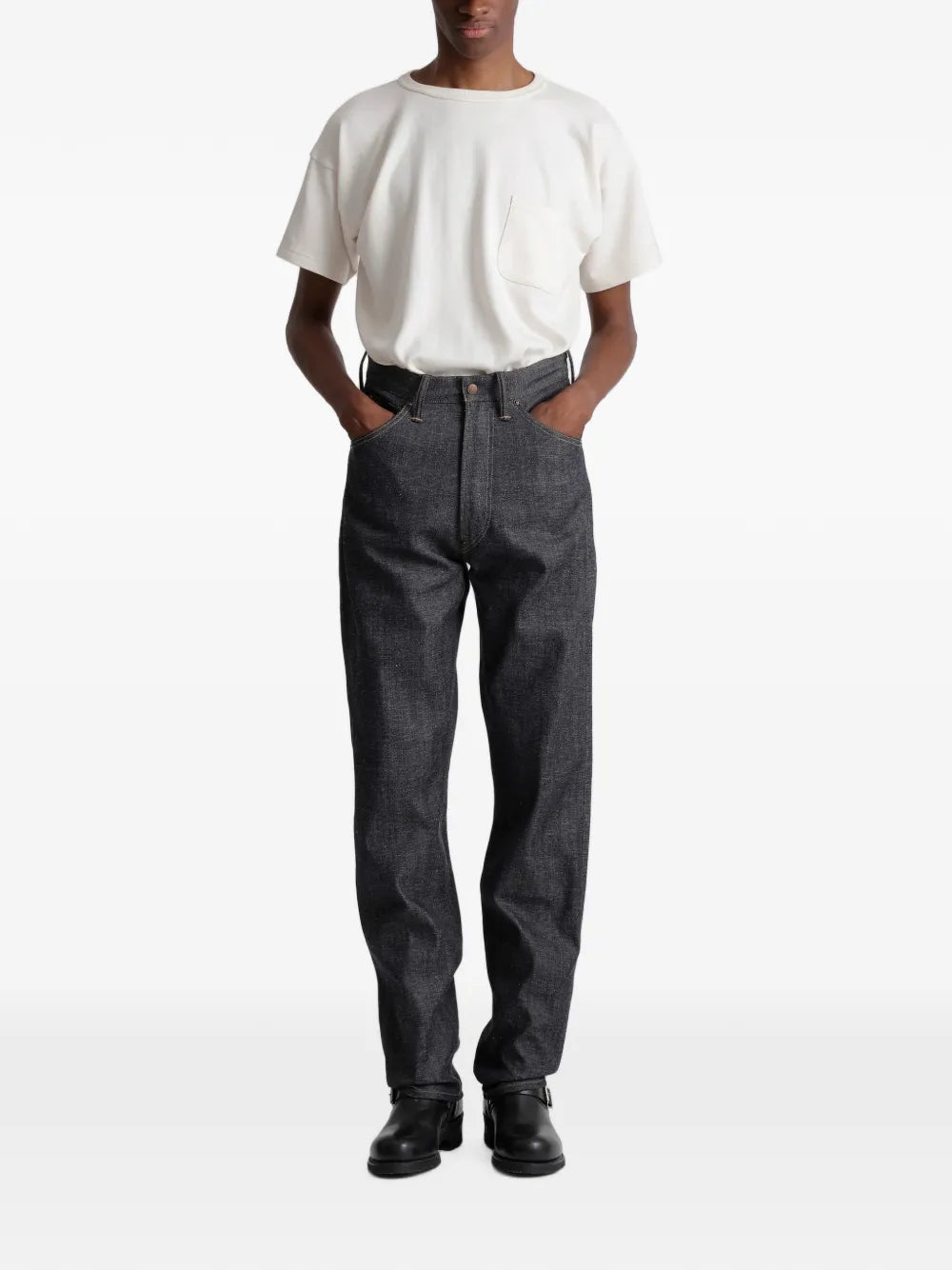 buckle-strap straight-leg jeans