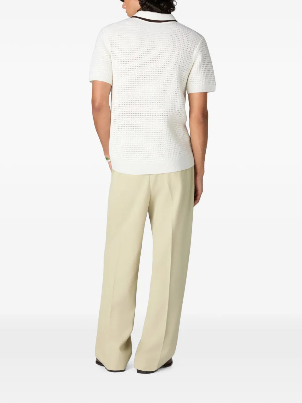 wool waffle stitch short sleeve polo shirt