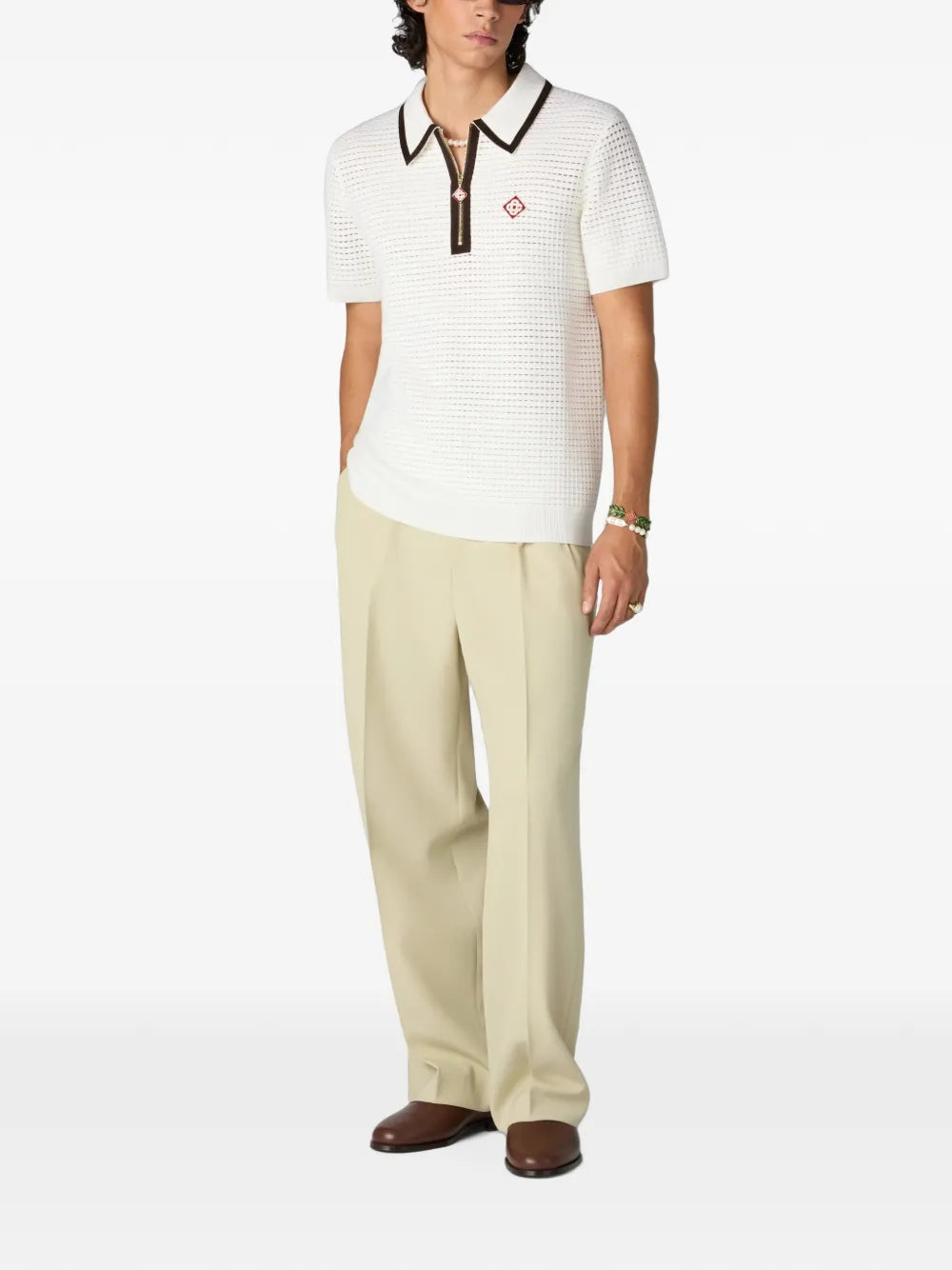 wool waffle stitch short sleeve polo shirt