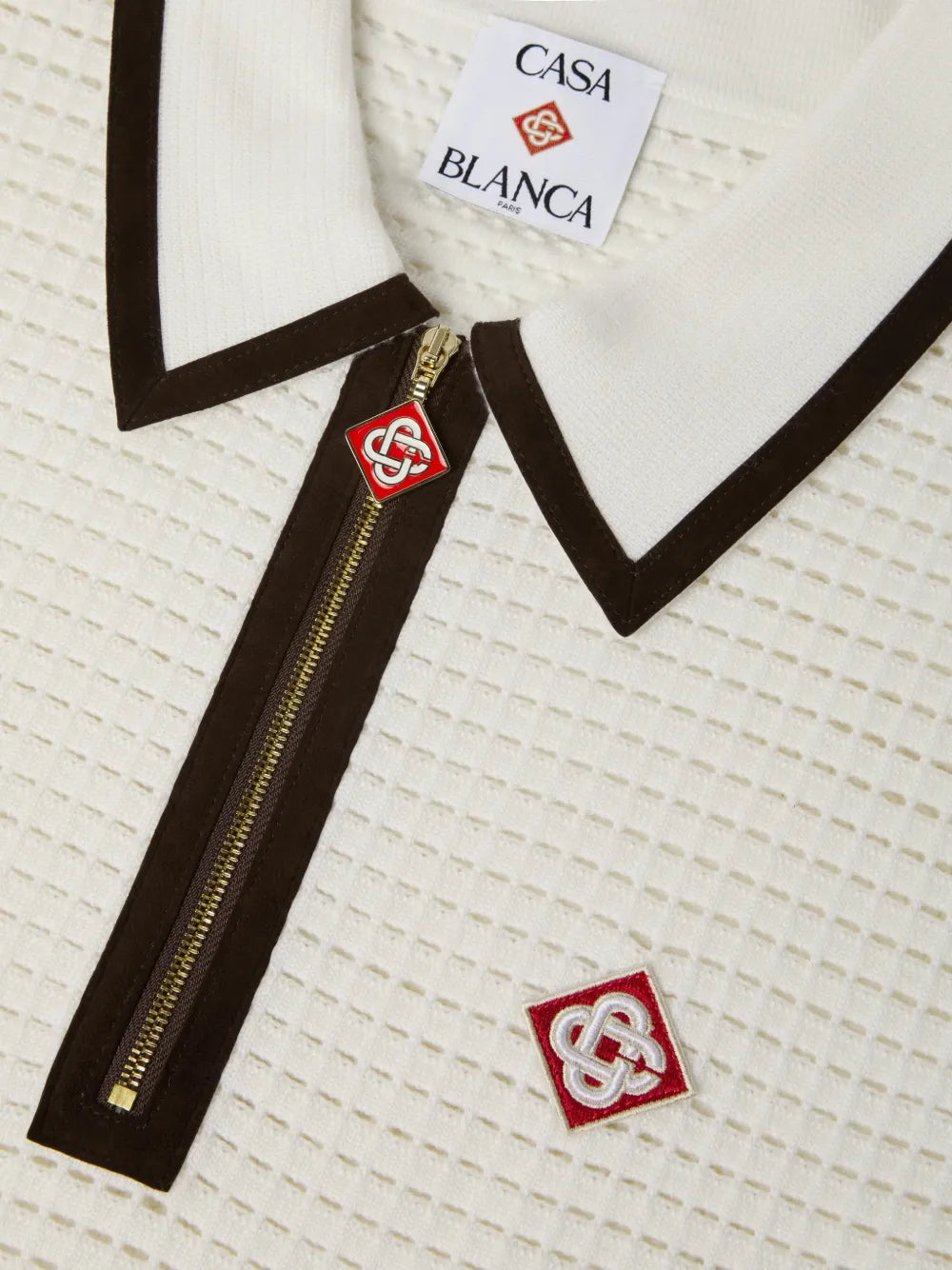 wool waffle stitch short sleeve polo shirt