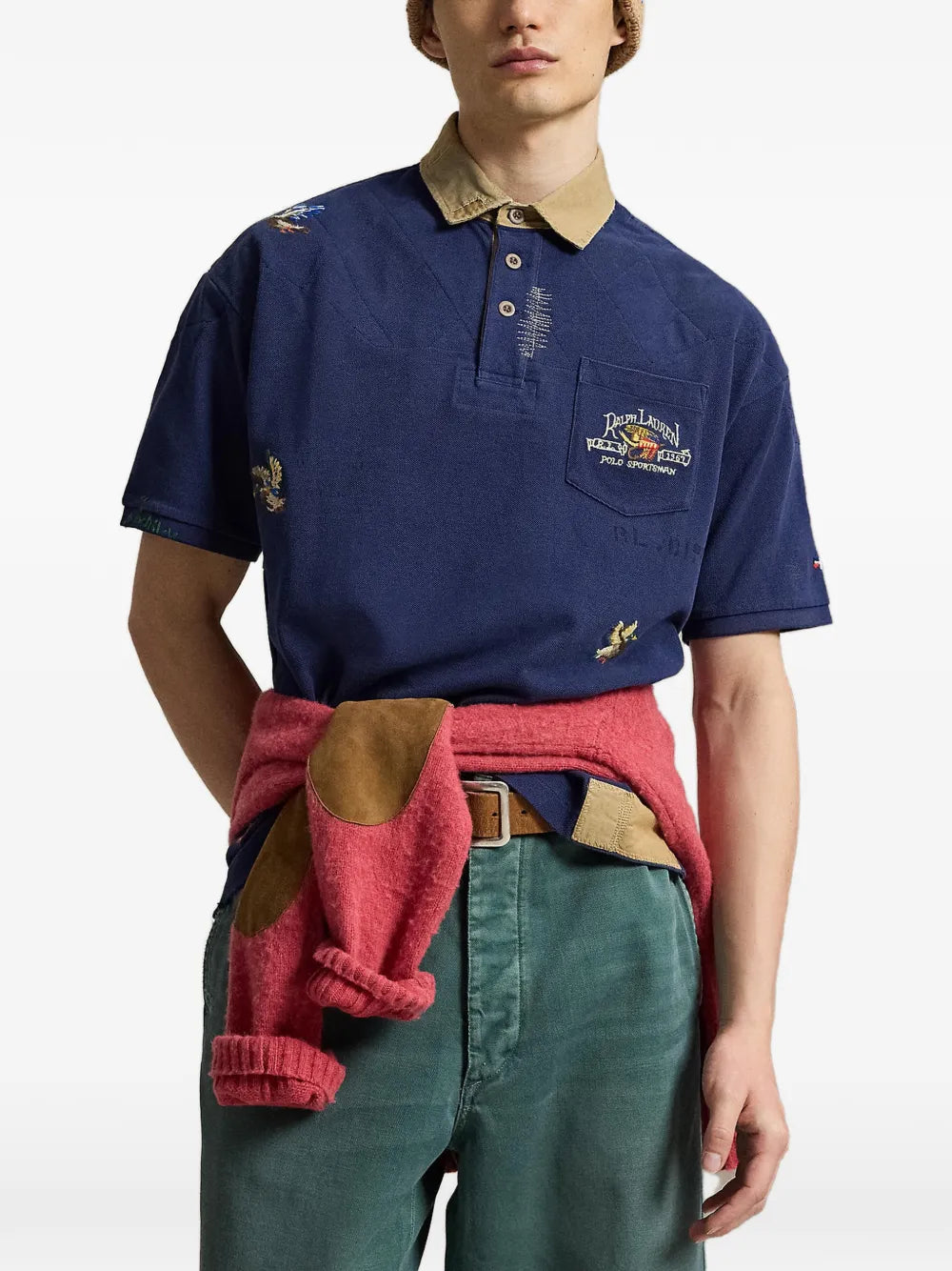 duck-embroidered quilted-yoke polo shirt