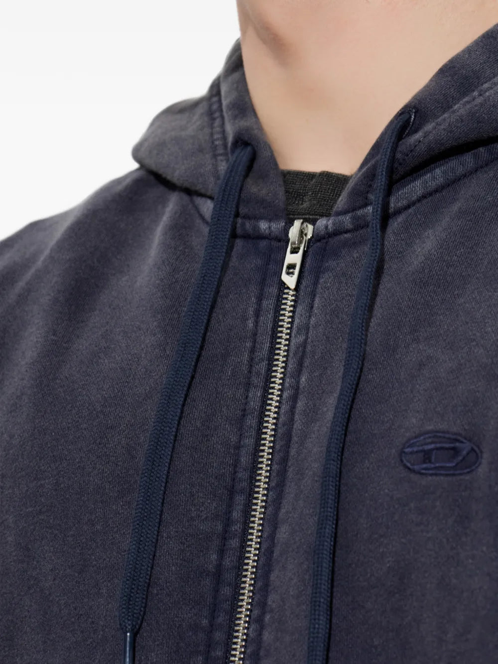 zip-up hoodie in treated cotton fleece