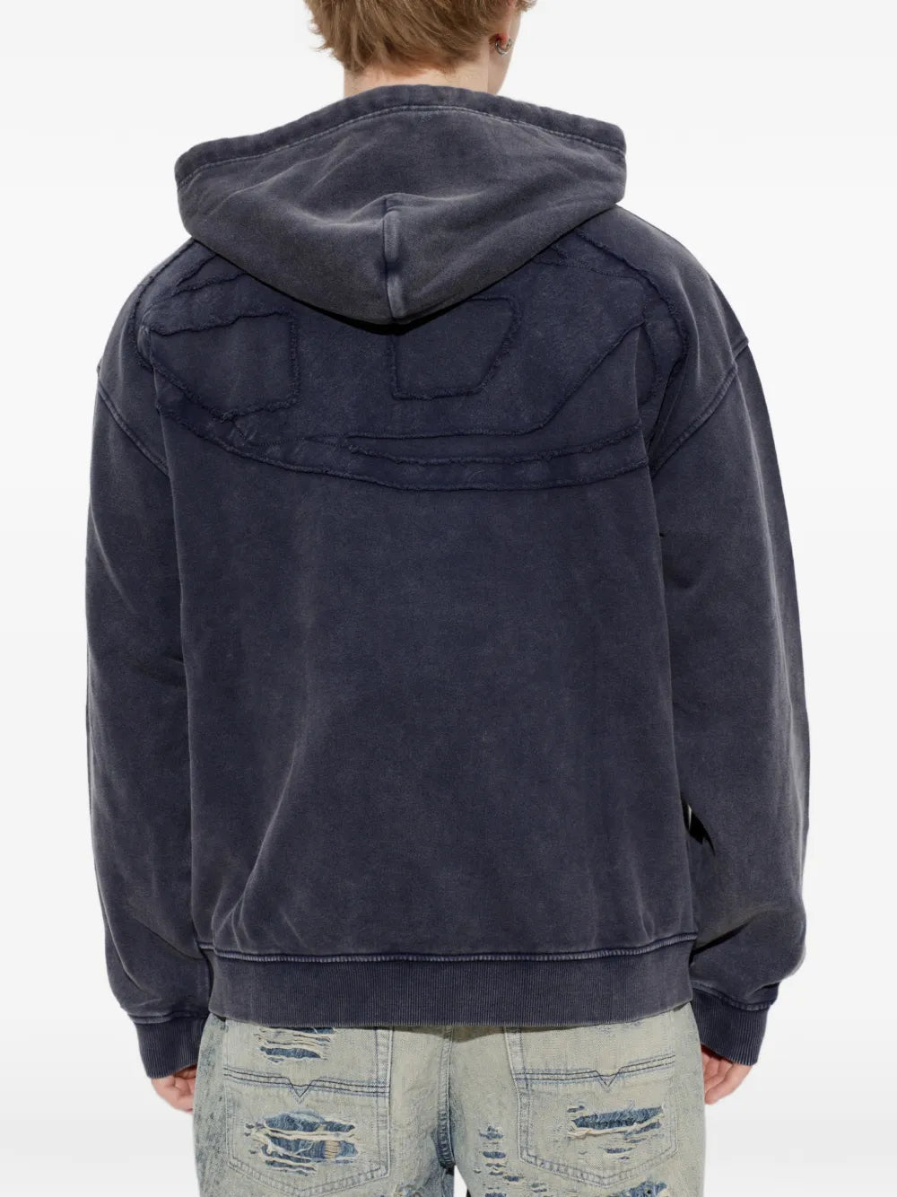 zip-up hoodie in treated cotton fleece