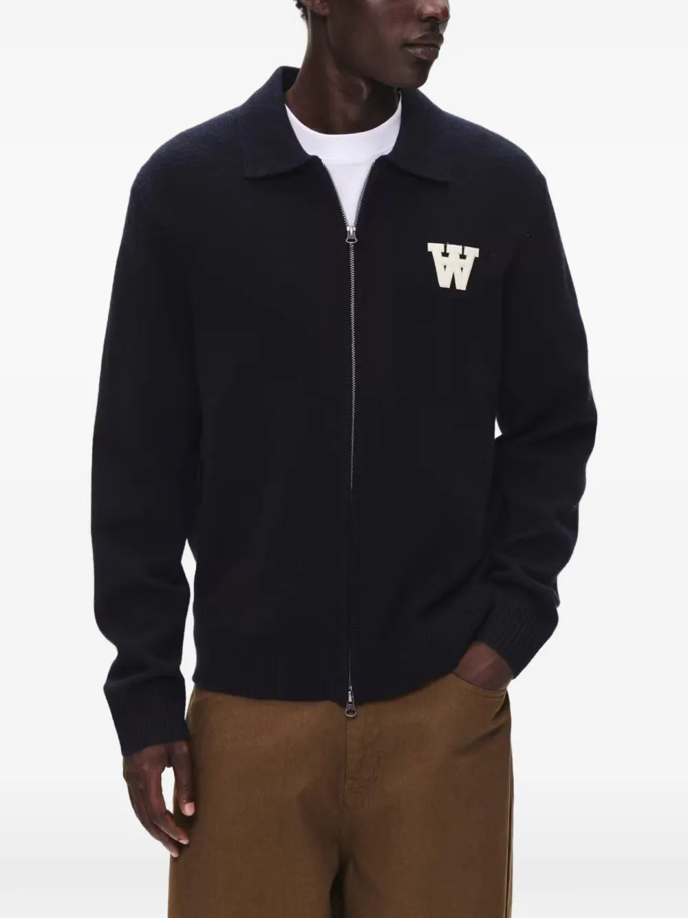 WWTay logo-patch zip-up cardigan