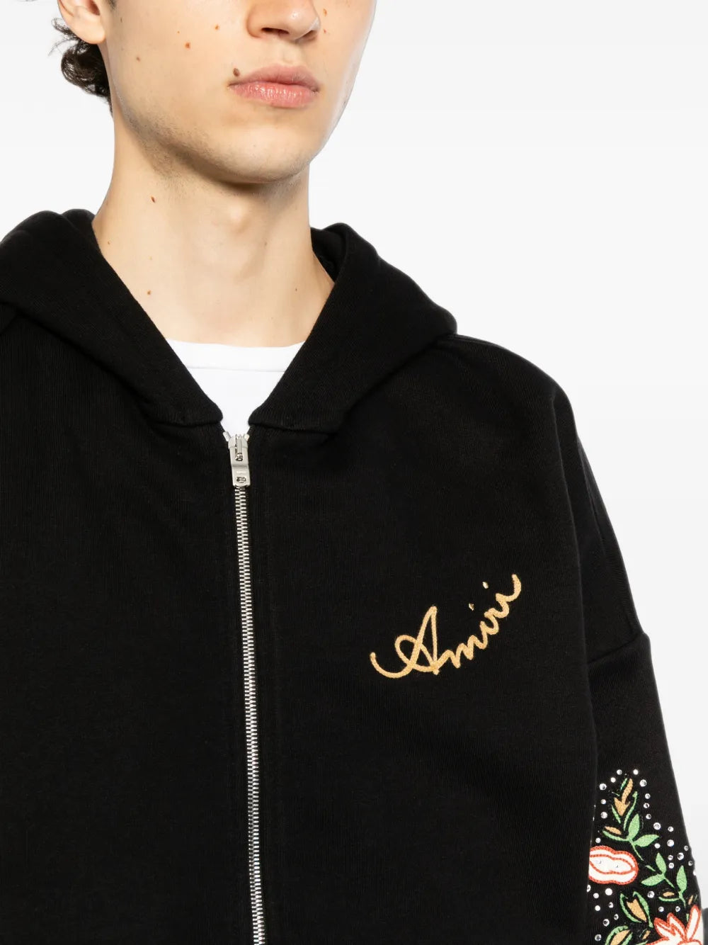 floral-embroidered zip hoodie