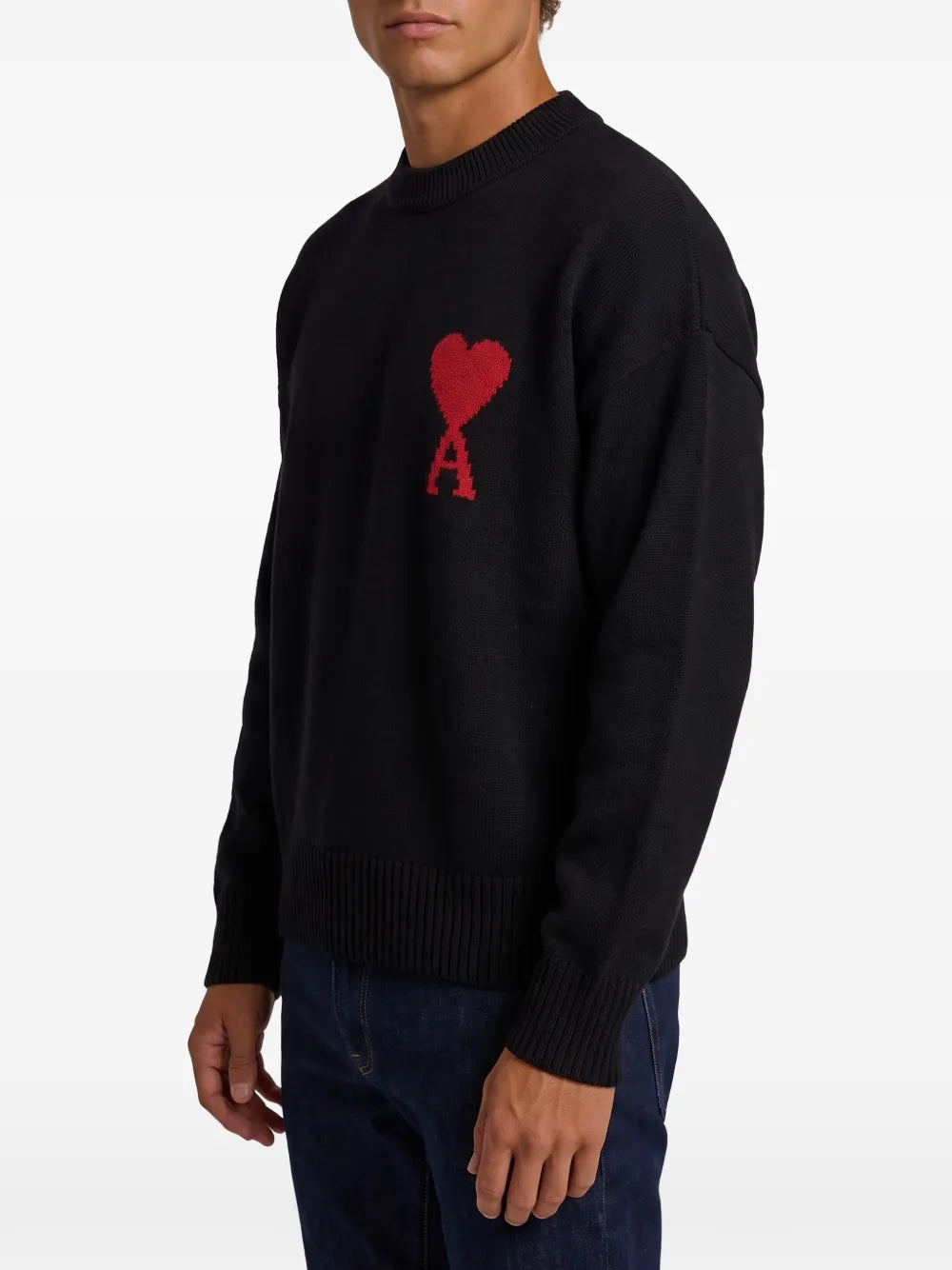 black crewneck wool sweater with Ami de Coeur