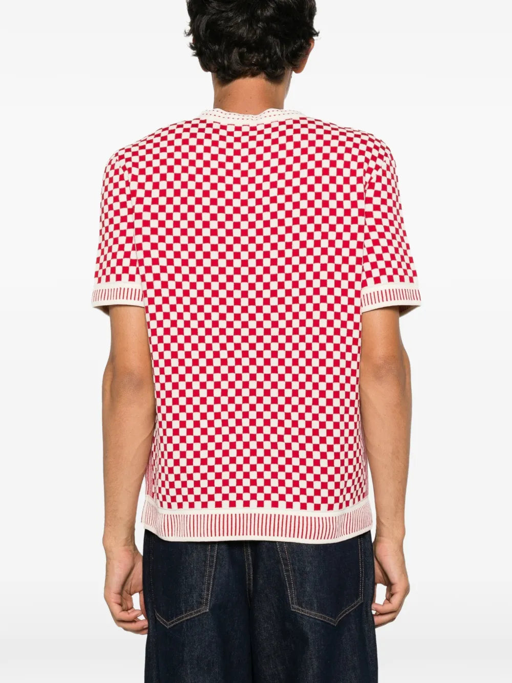 checkerboard-knit logo-patch sweater