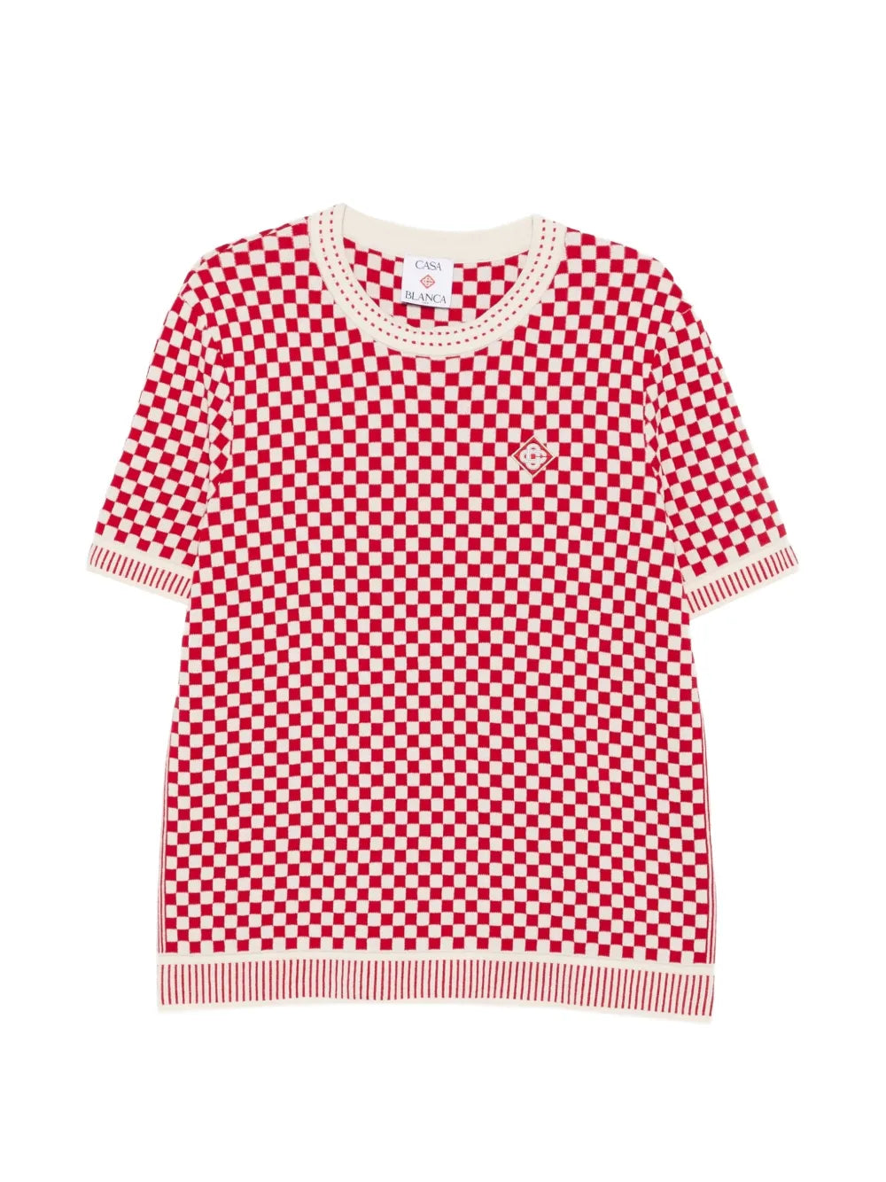 checkerboard-knit logo-patch sweater