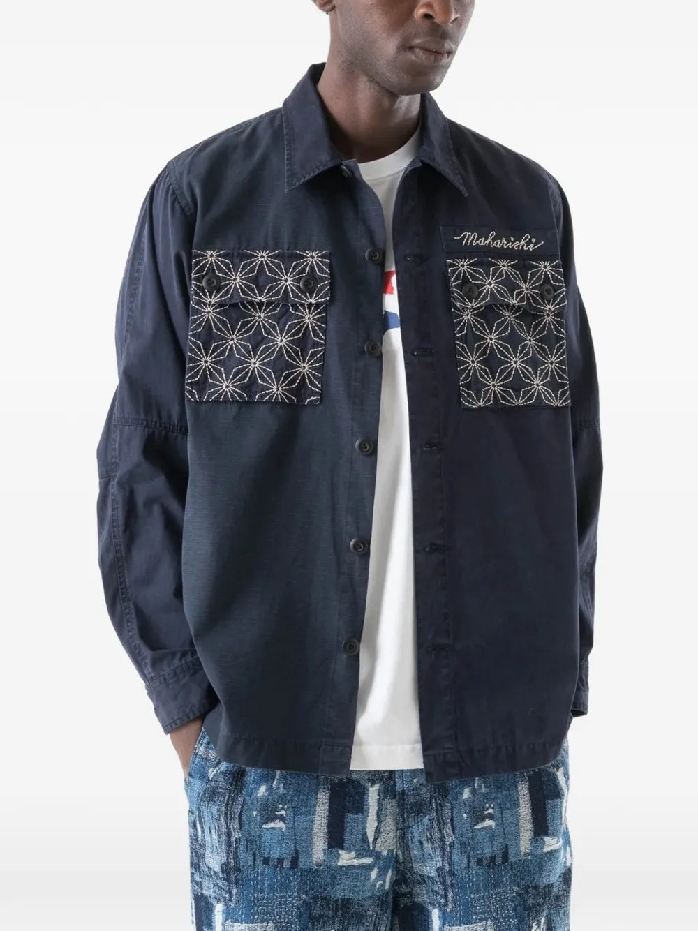 Sashiko embroidered ripstop shirt