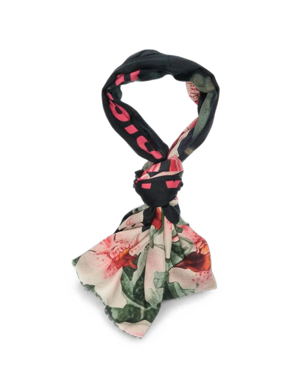 floral-print fringed scarf