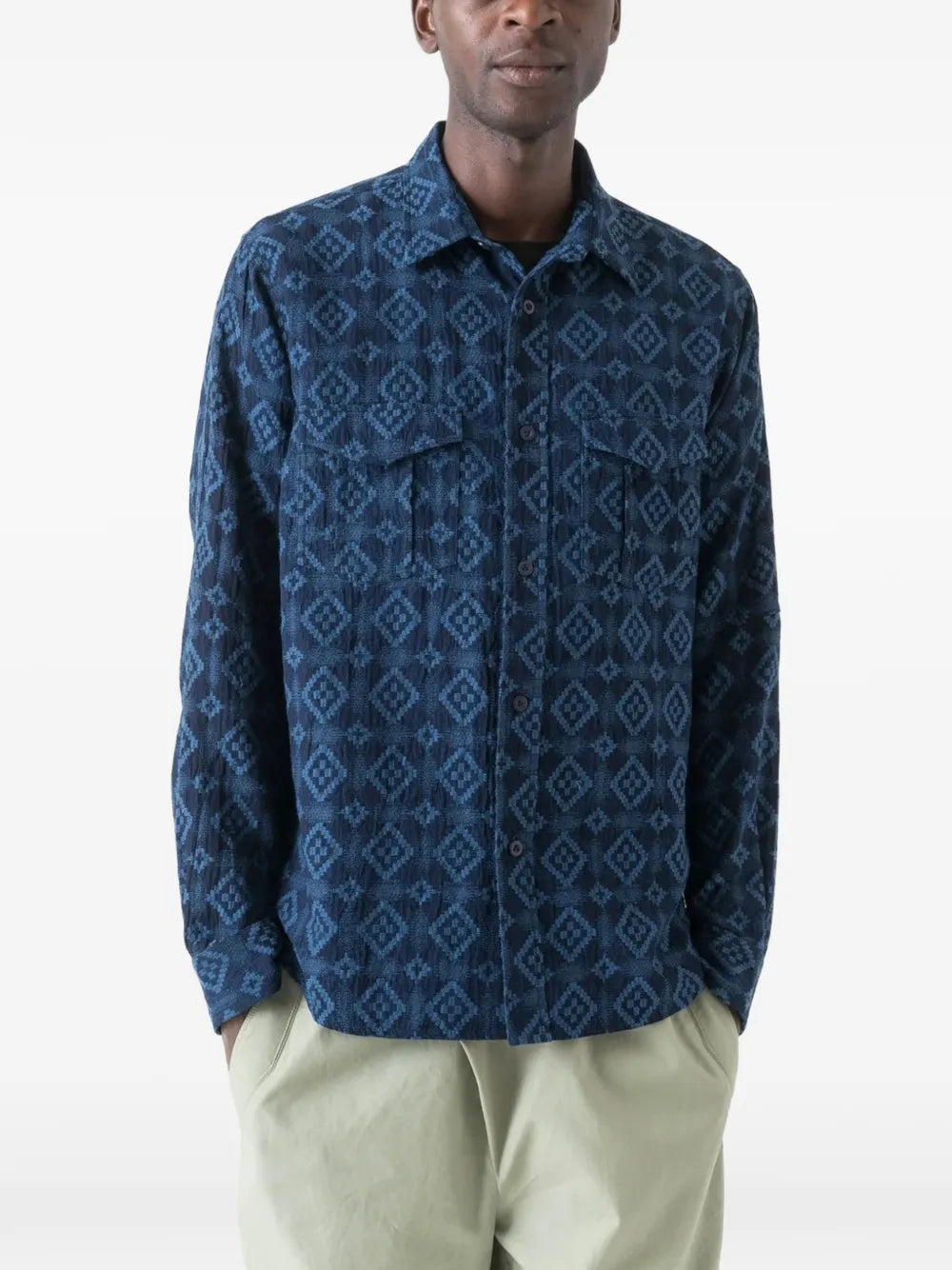 Komon Aizome jacquard-patterned cotton shirt