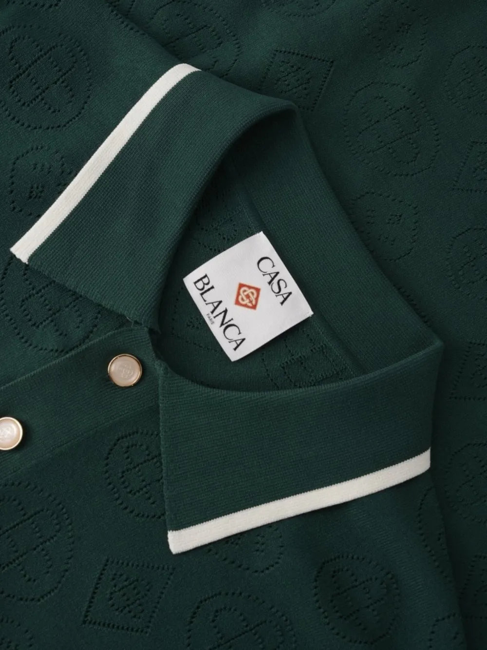 Casablanca Pointelle LS Polo Shirt Green