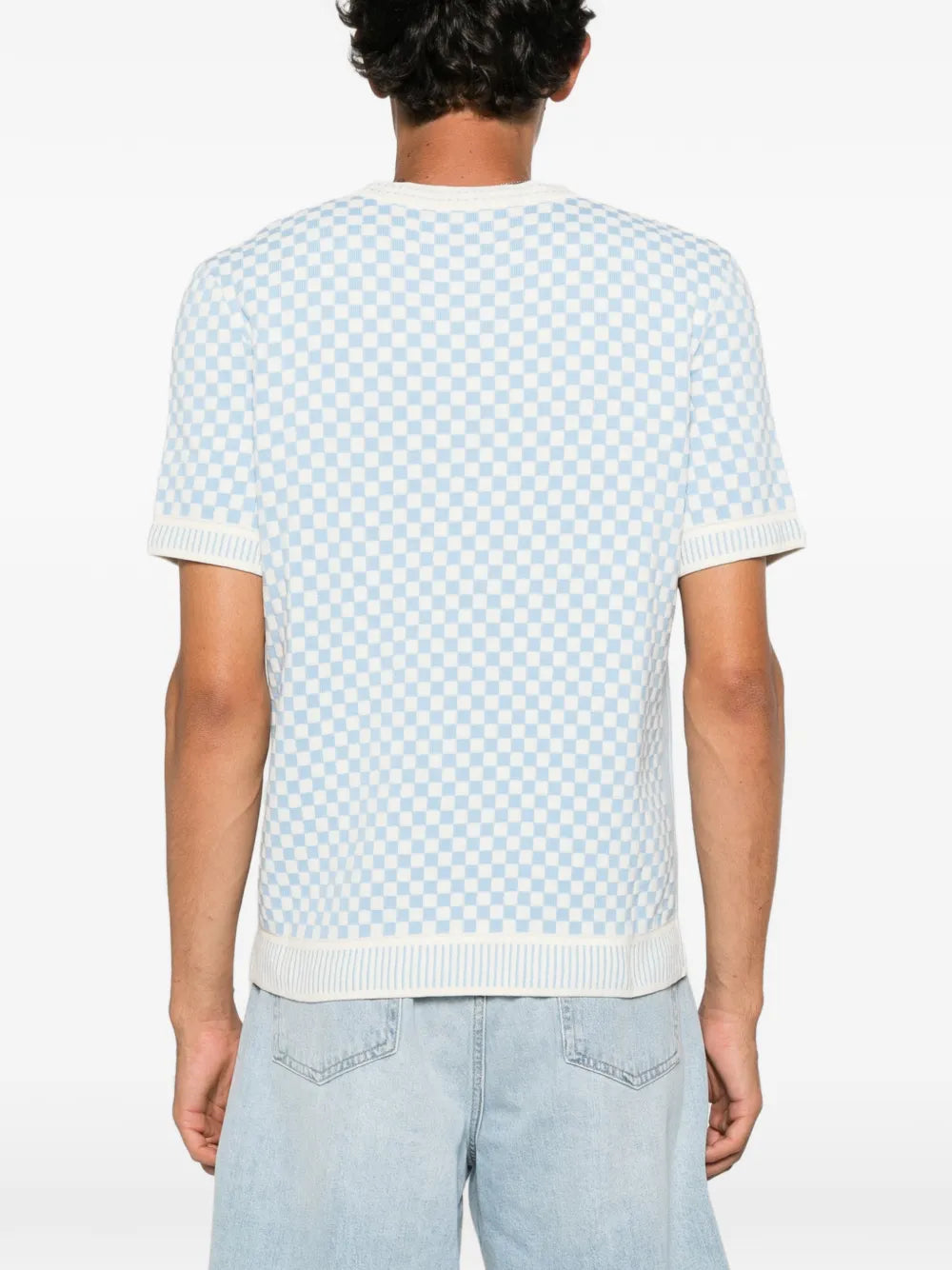 checkerboard-knit logo-patch T-shirt