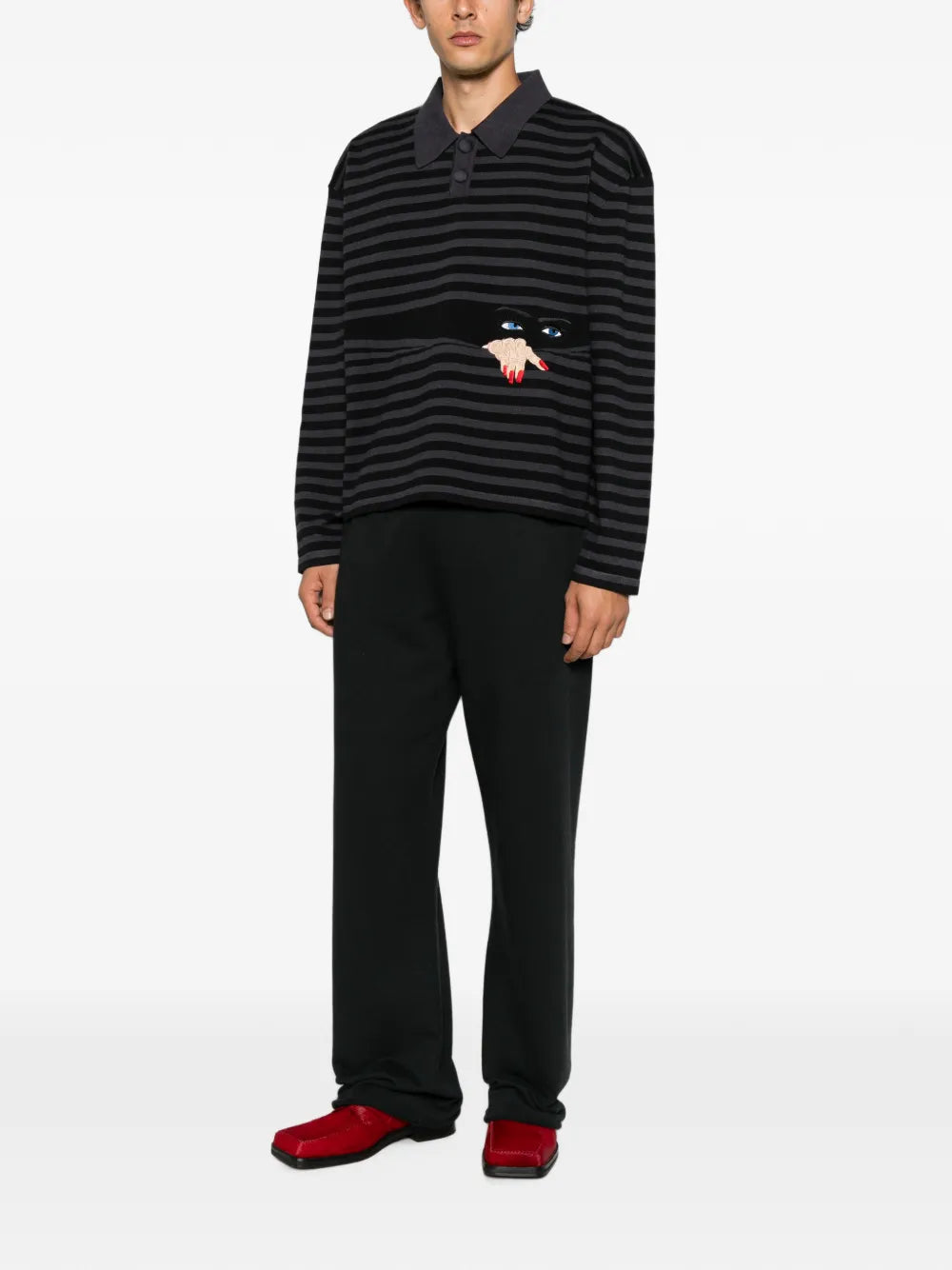 striped embroidered-motif sweater