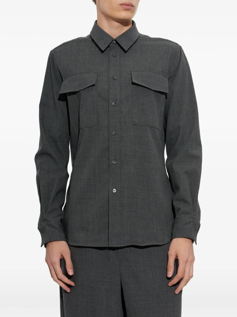 flap-pocket wool shirt